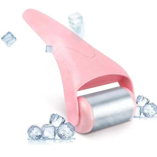 ice roller stainless steel wheel with pink plastic handle